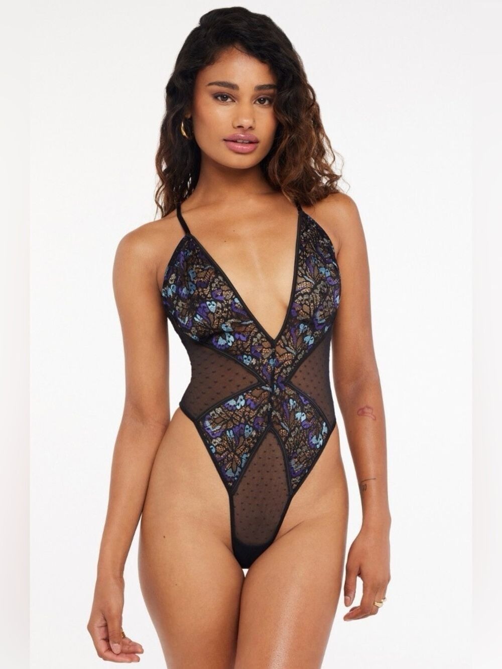 SAVAGE X FENTY BUTTERFLY WINGS LACE & MESH TEDDY BLACK FAIRY GOTH SEXY SZ XS